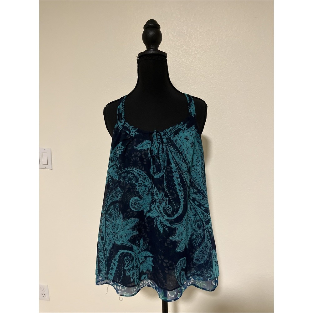 Express Paisley  Razorback Scoop Tank Top with Sheer Overlay Women's Medium